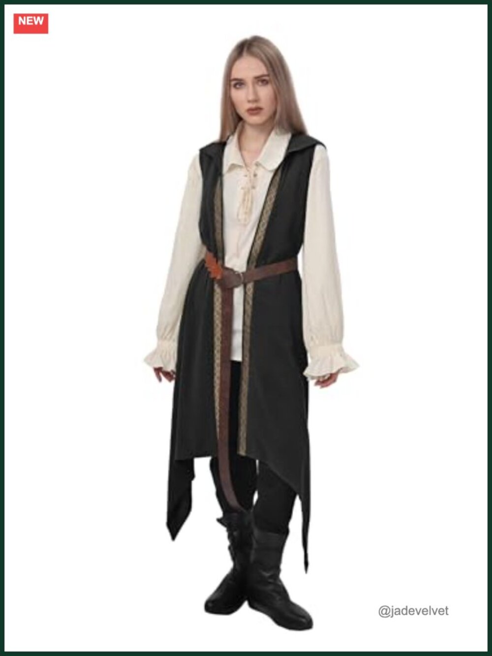 Medieval Sleeveless Hooded Vest Renaissance Tunic Cosplay Costume